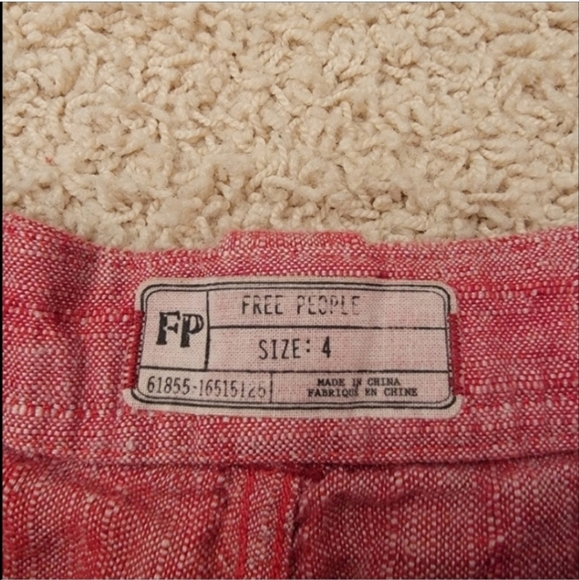 Free People Red Linen Shorts Size 4 - Picture 4 of 9